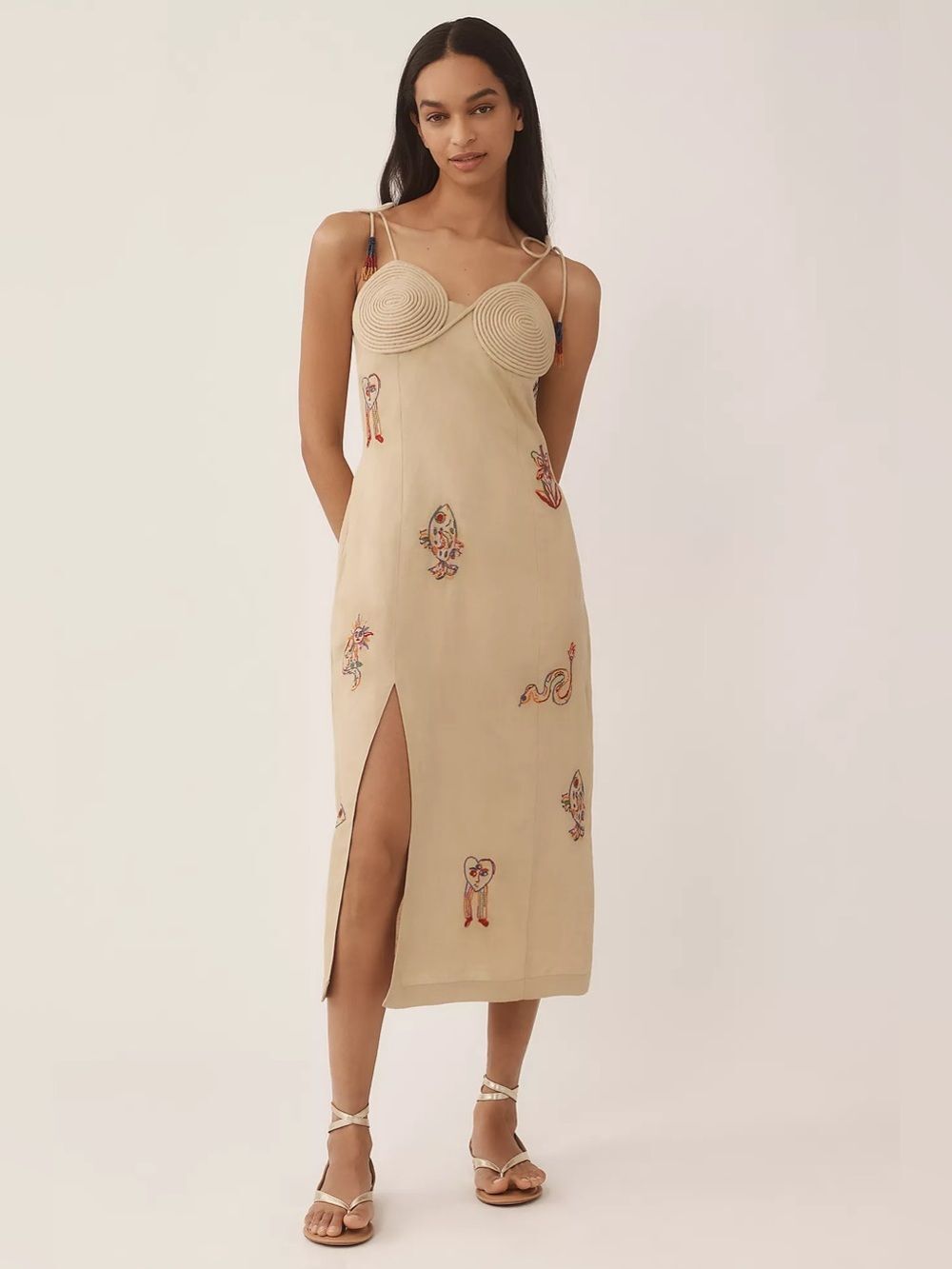 Farm Rio x Anthropologie Embroidered Linen Blend Dress Size L